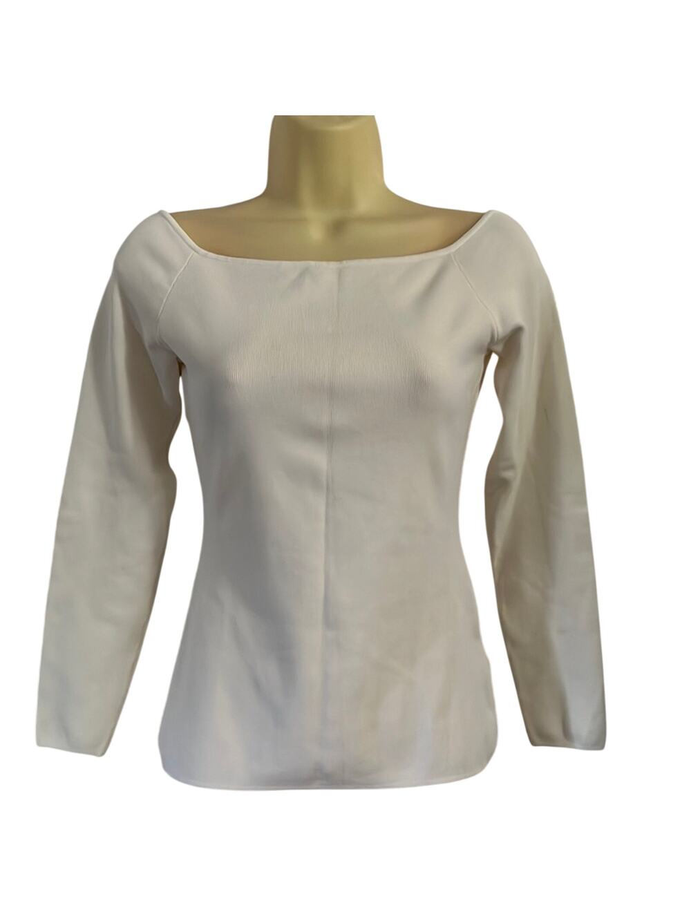 H&M White Knit Top Woman Size Medium Pullover Square Neck Long Sleeves Bodycon